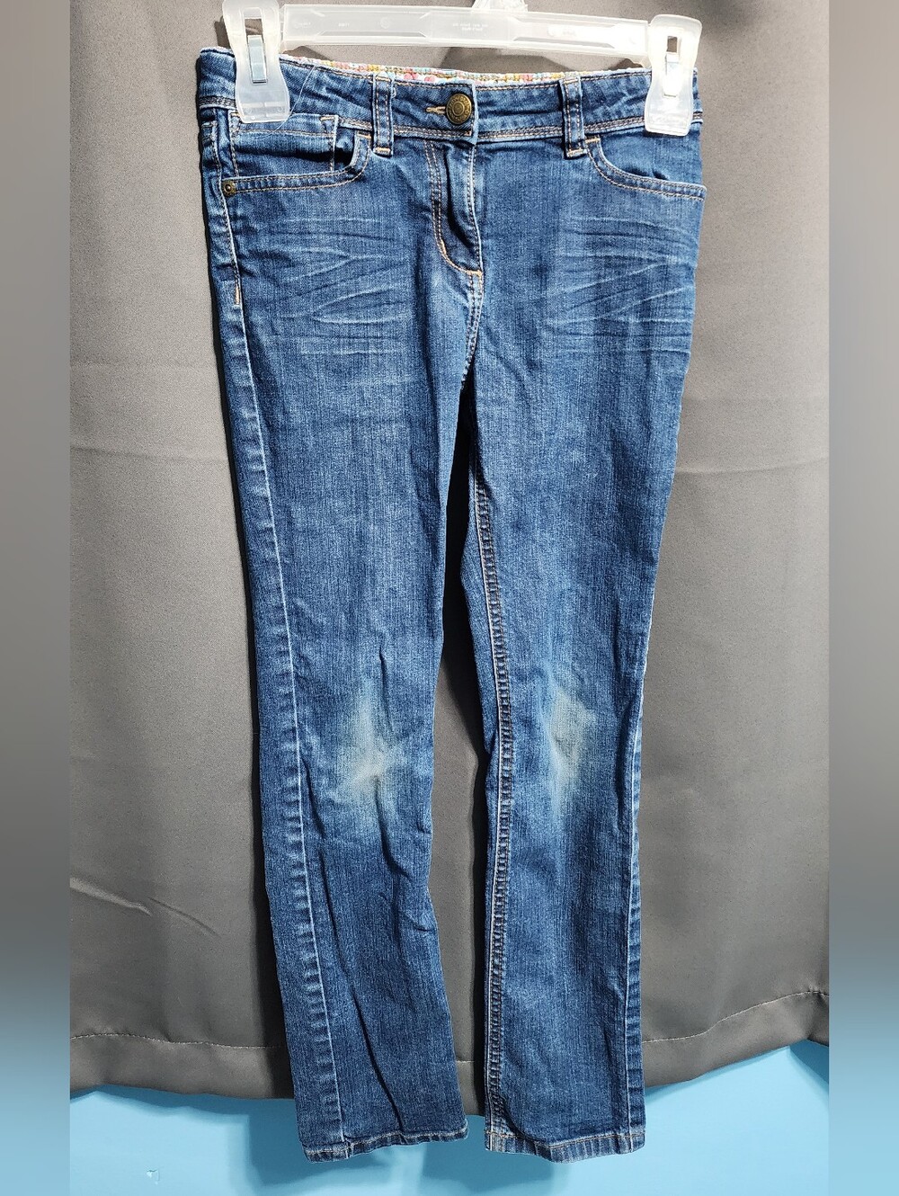 Mini Boden Girls Blue Jeans Size 10Y Adjust Waist Fade Knees